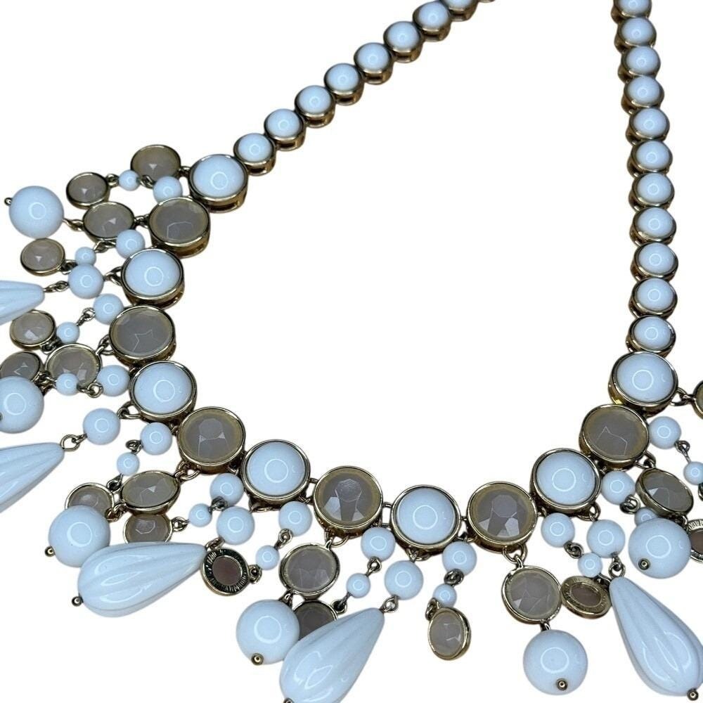 Boho Glam Statement White Champagne Gold Tone Bib Necklace from Banana Republic - Picture 11 of 14